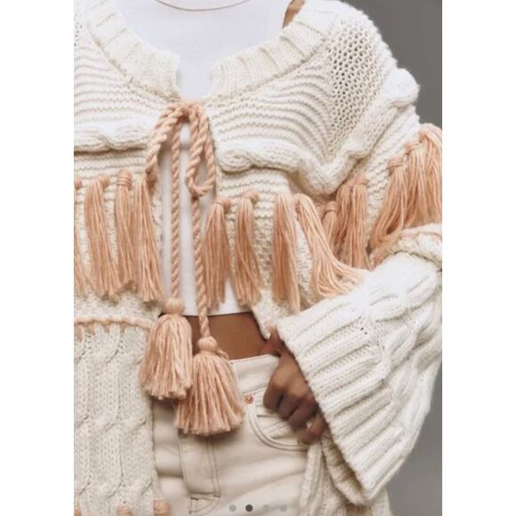 Anthropologie Mixed Knit Fringe Cardigan One Size - Picture 2 of 9